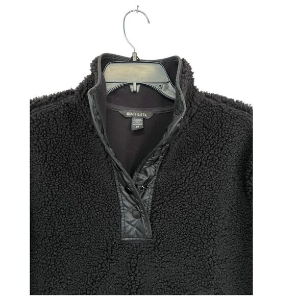 Athleta | Cozy Sherpa Snap Sweatshirt Women’s Black Fleece Pullover Size XS - Picture 4 of 9